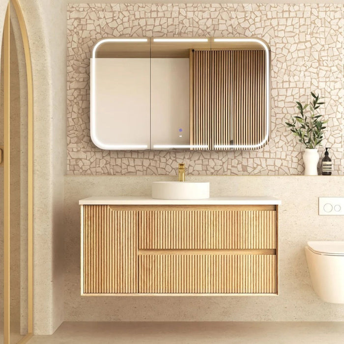 600-1800*460*550mm OTTI Byron Woodland Oak Timbergrain Fluted Bathroom Wall Hung Vanity