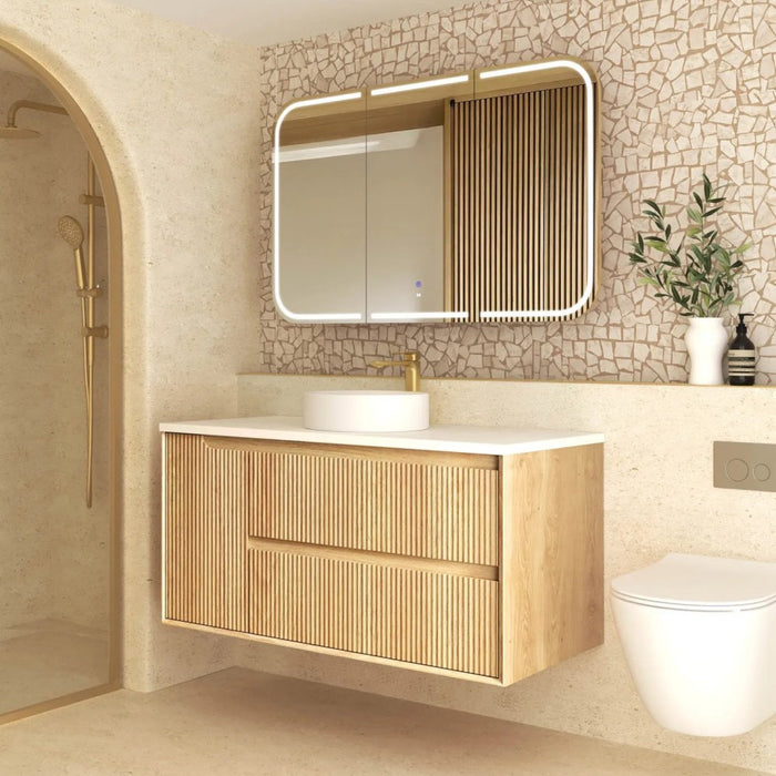 600-1800*460*550mm OTTI Byron Woodland Oak Timbergrain Fluted Bathroom Wall Hung Vanity