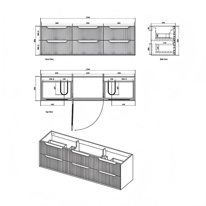 600-1800*550*460mm OTTI Byron Woodland Oak High Moisture Resistant Plywood Fluted Bathroom Wall Hung Vanity