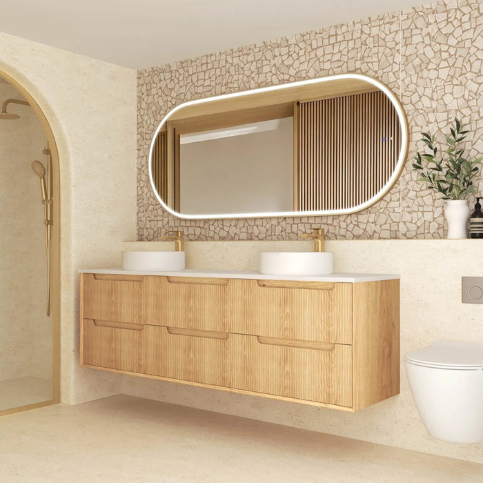 600-1800*550*460mm OTTI Byron Woodland Oak High Moisture Resistant Plywood Fluted Bathroom Wall Hung Vanity