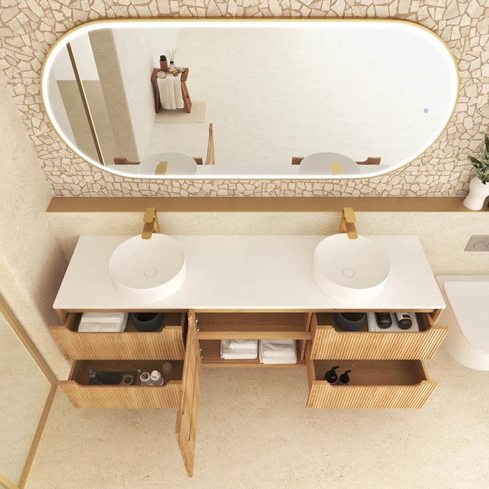 600-1800*550*460mm OTTI Byron Woodland Oak High Moisture Resistant Plywood Fluted Bathroom Wall Hung Vanity