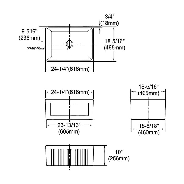 616*465*256mm Hampshire Butler White Ceramic Kitchen Sink