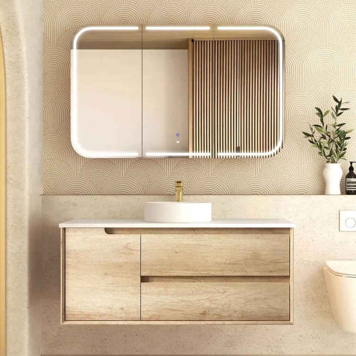 600-1500*460*550mm OTTI Byron Natural Oak High Moisture Resistant Plywood Bathroom Wall Hung Vanity