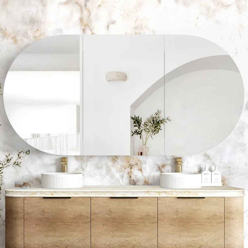 1800*460*450mm OTTI Bondi Natural Oak High Moisture Resistant Plywood Bathroom Curve Wall Hung Vanity