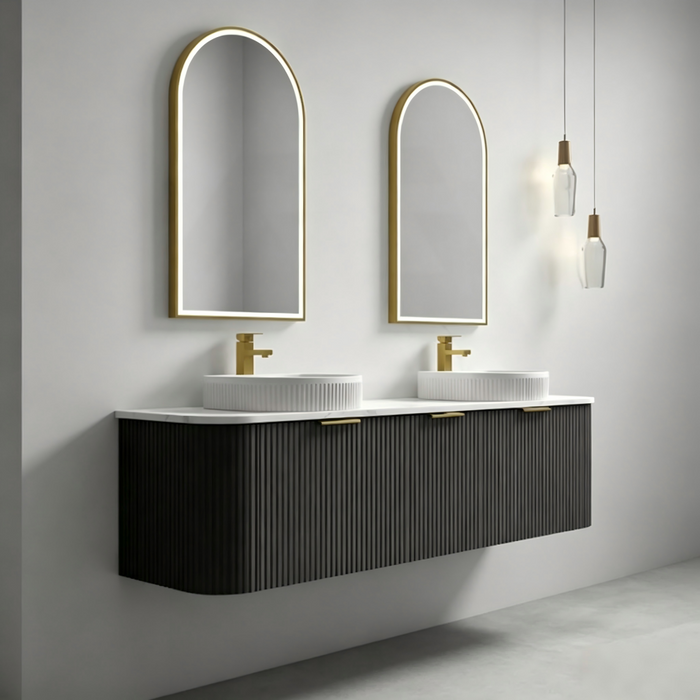 600-1800*455*450mm INF RIO Matt Black Plywood Fluted Wall Hung Vanity