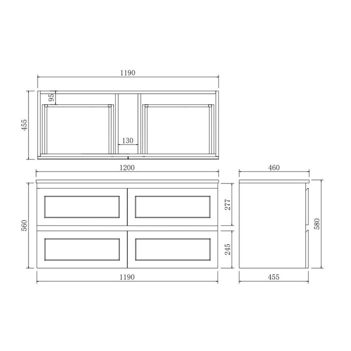 600-1500*460*580mm Poseidon Fremantle Matt Grey PVC Bathroom Wall Hung Vanity