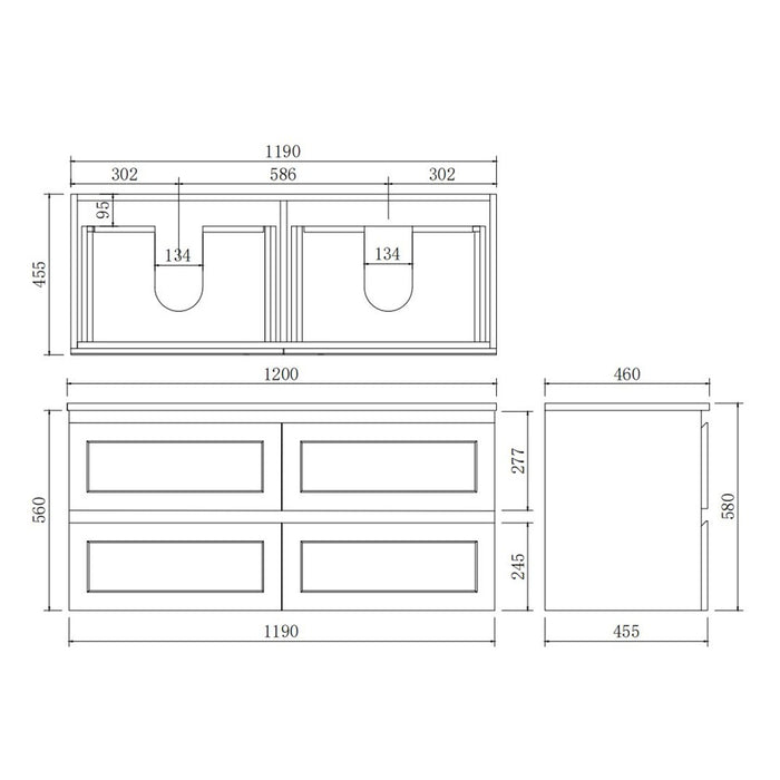 600-1500*460*580mm Poseidon Fremantle Matt Grey PVC Bathroom Wall Hung Vanity