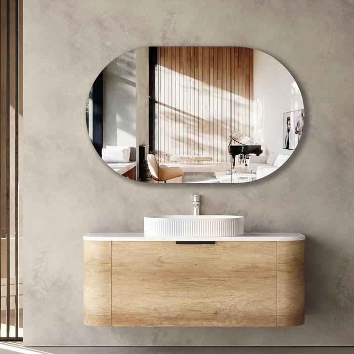 1200*460*450mm OTTI Bondi Natural Oak High Moisture Resistant Plywood Bathroom Curve Wall Hung Vanity
