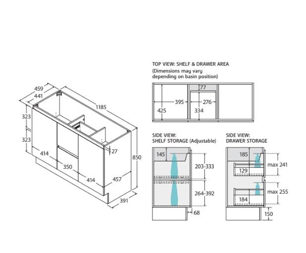 600-1800*400*850mm Door & Drawer Floor Standing Vanity