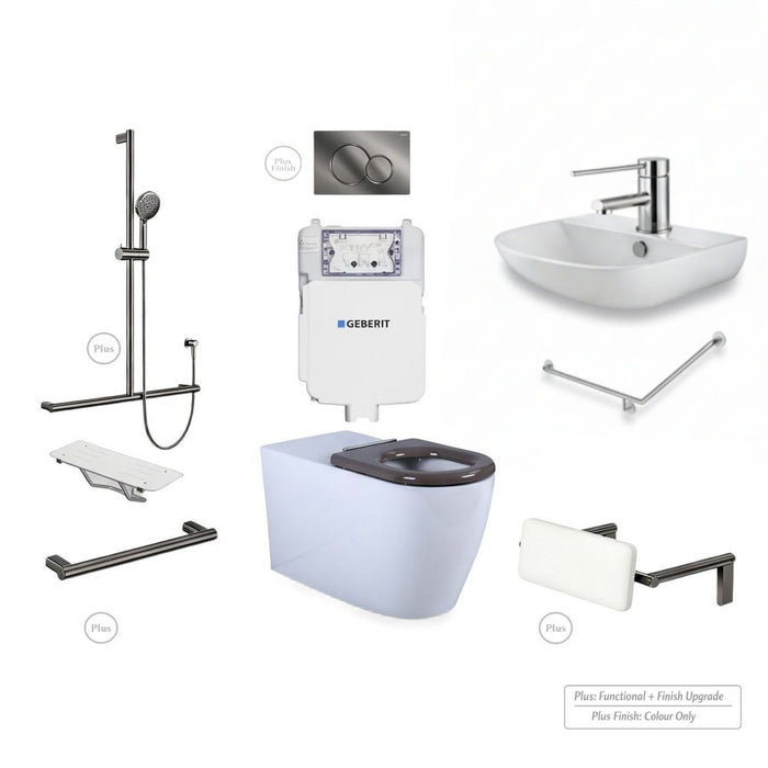 Left-Hand Accessible Care Bathroom Package – Shower, Toilet & Support System (Std & Plus - Gun Metal)