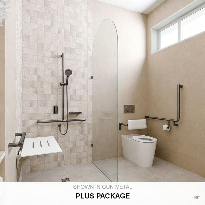 Left-Hand Accessible Care Bathroom Package – Shower, Toilet & Support System (Std & Plus - Gun Metal)