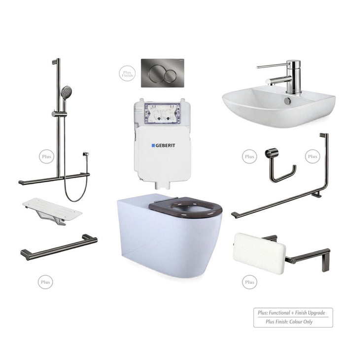Left-Hand Accessible Care Bathroom Package – Shower, Toilet & Support System (Std & Plus - Gun Metal)