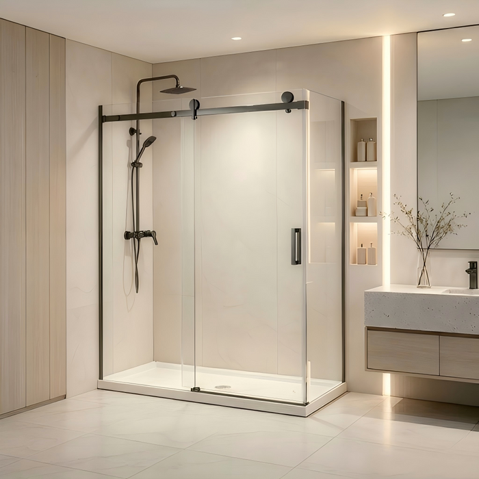 1180-2000mm Covey Frameless Gun Metal Fitting L Shape Sliding Door 10mm Thickness Shower Screens - 2000mm Height