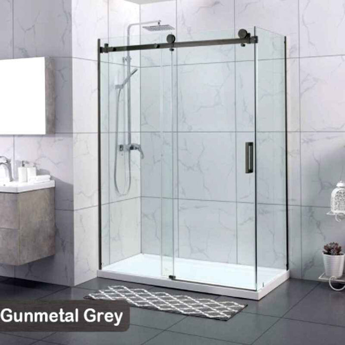 1180-2000x2000mm L Shape Sliding Frameless Black Square Rail Handle 10mm Glass Shower Screens