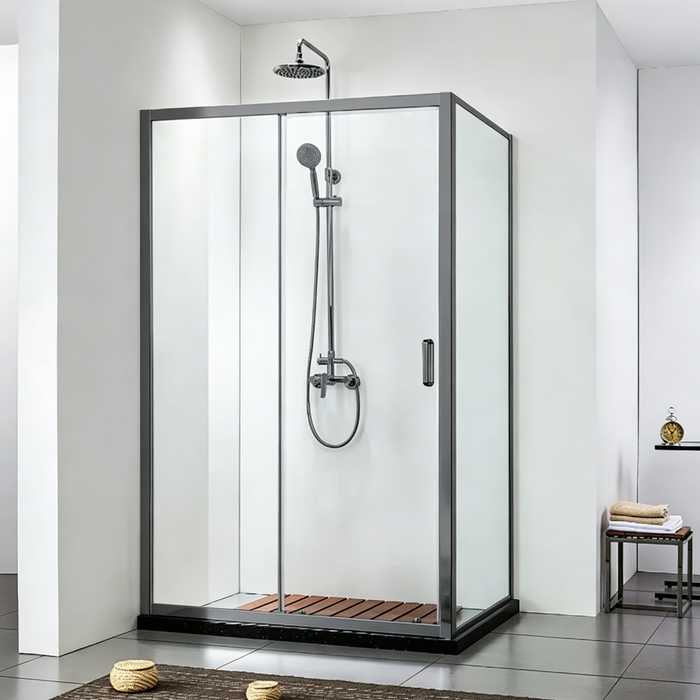 920-1750mm Covey Gun Metal Semi-Frameless L Shape Sliding Door 6mm Thickness Shower Screens - 1900mm Height
