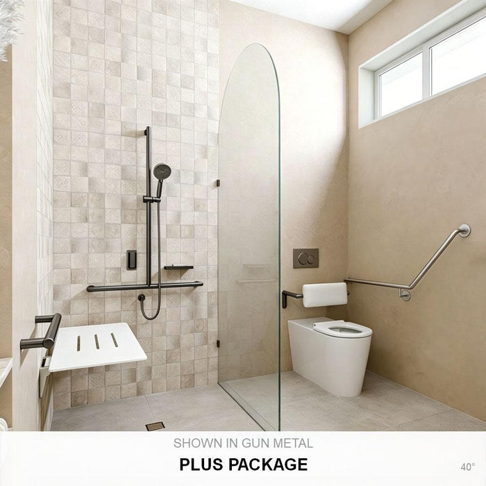 Left-Hand Accessible Care Bathroom Package – Shower, Toilet & Support System (Std & Plus - Gun Metal)