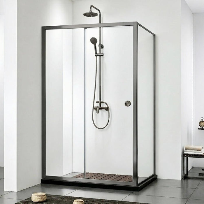 920-1750mm Covey Gun Metal Semi-Frameless L Shape Sliding Door 6mm Thickness Shower Screens - 1900mm Height