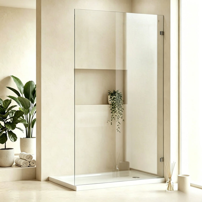 1250-1400mm Glasspro Frameless Walk In Single Panel Shower Screens - 2000mm Height