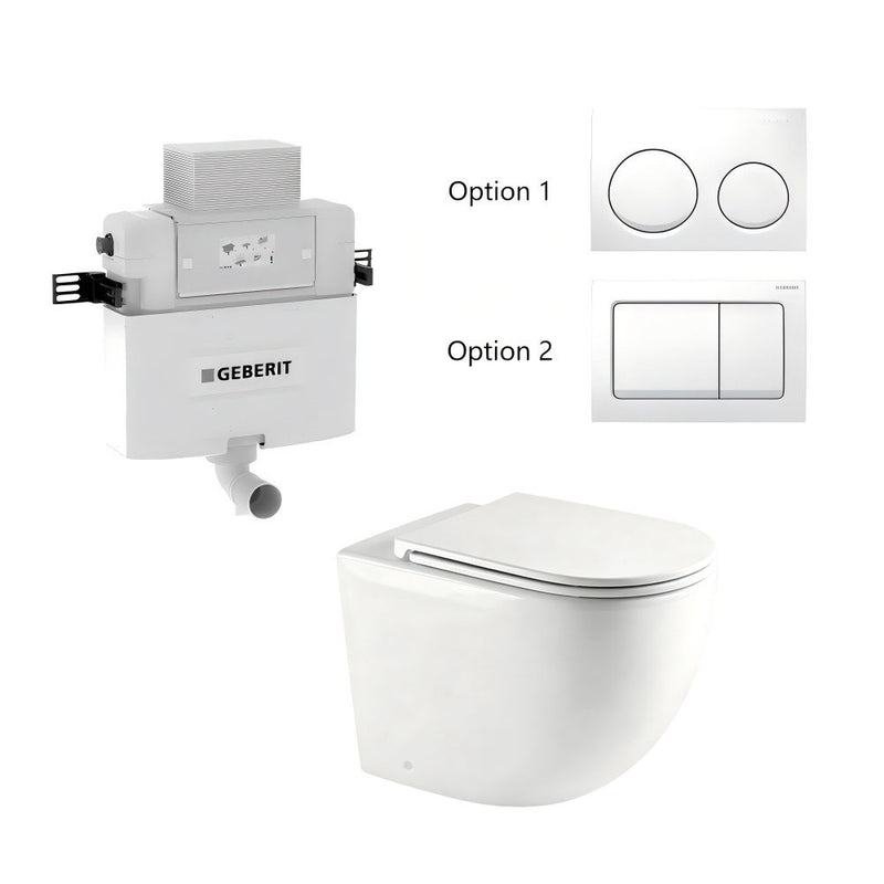 570*360*400mm Mercio Norton99 Gloss White Mercio Quiet Wall-Faced Floor Toilet & Geberit Alpha Cistern & Button