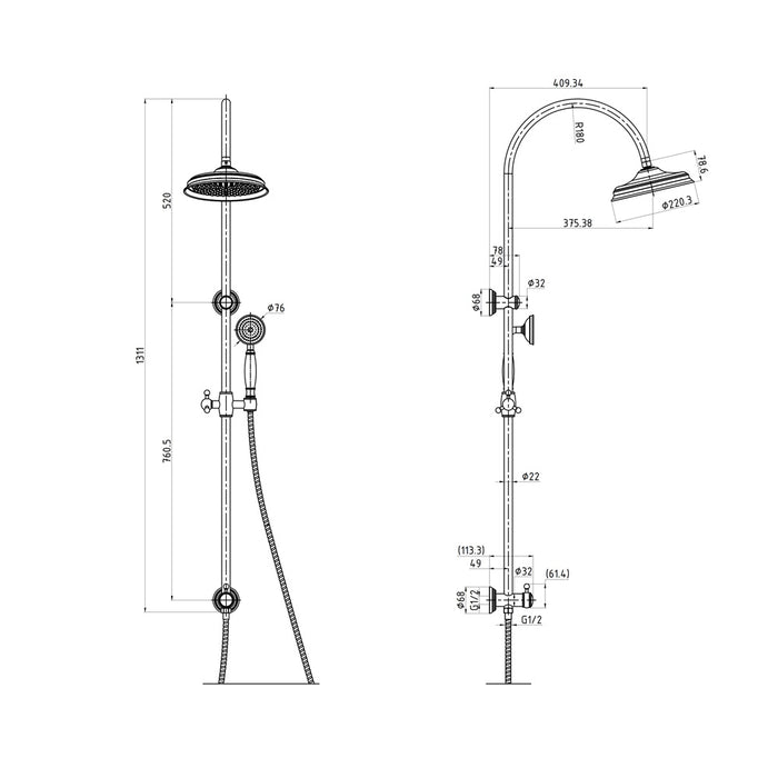 ACL Clasico Chrome/Brushed Nickel/Brushed Gold/Matt Black Combination Shower Set - HD reno