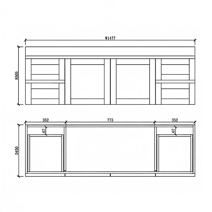 600-1500*450*505mm ABS Miami Matt White Shaker Plywood Wall Hung Vanity
