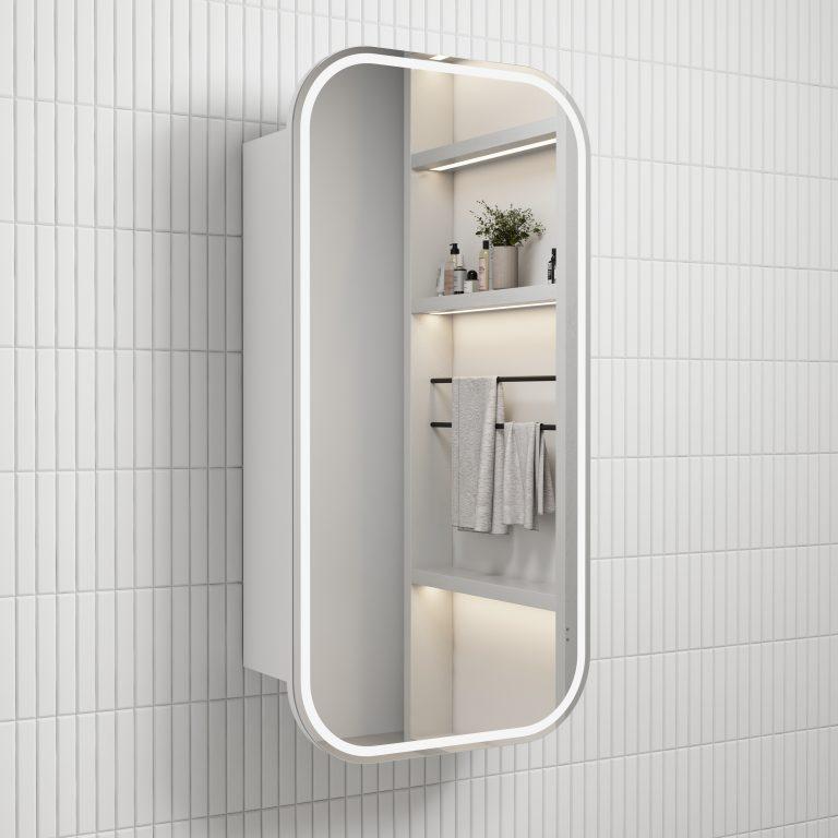 450*900mm Aulic Vienna LED Square Frameless Copper-free Matt White Shaving Cabinet