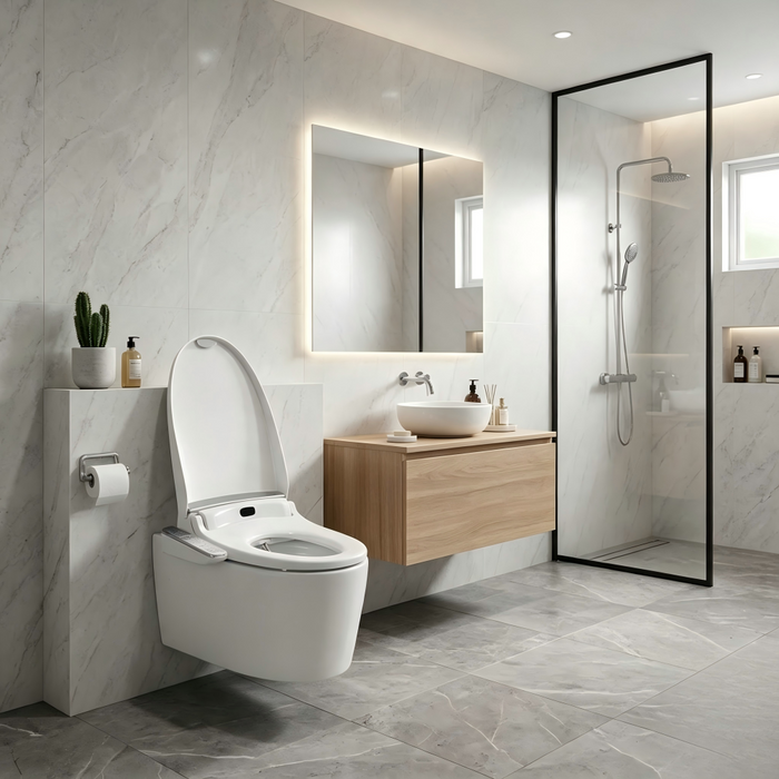 560mm Kohler Grande Rimless Smart Wall Hung Toilet With Electronic Side Panel Bidet Seat