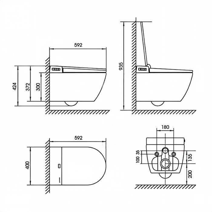 590*400*425mm Lafeme Sesto Rimless Wall Hung Minimalist Smart Toilet Suite With Advanced Self-Cleaning