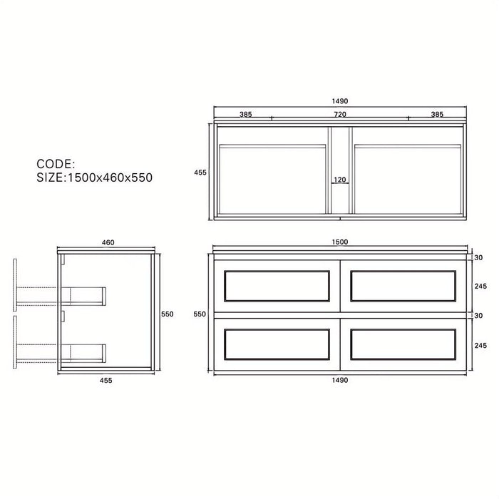 600-1500*460*500mm Lukka Hamilton Federation Matt White PVC Wall Hung Vanity