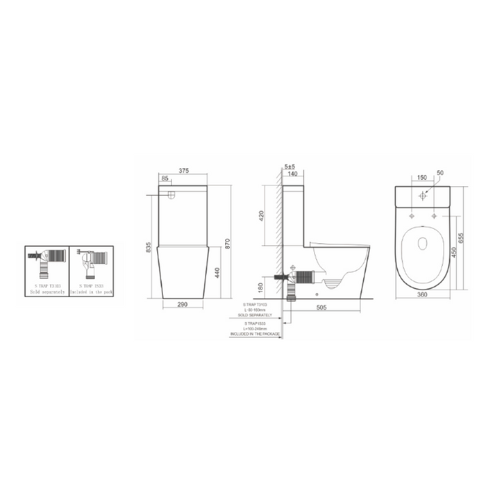 655*375*870mm Lafeme Thea Luxury-Vega Gloss White Rimless Tornado Back To Wall Smart Toilet