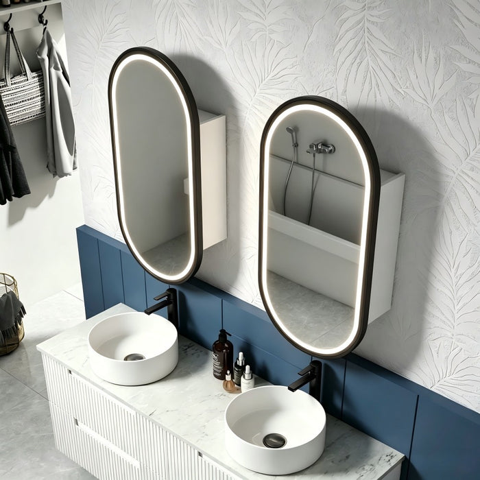 450*900mm Aulic Beau Monde LED Oval Framed Copper-free Matt White Shaving Cabinet