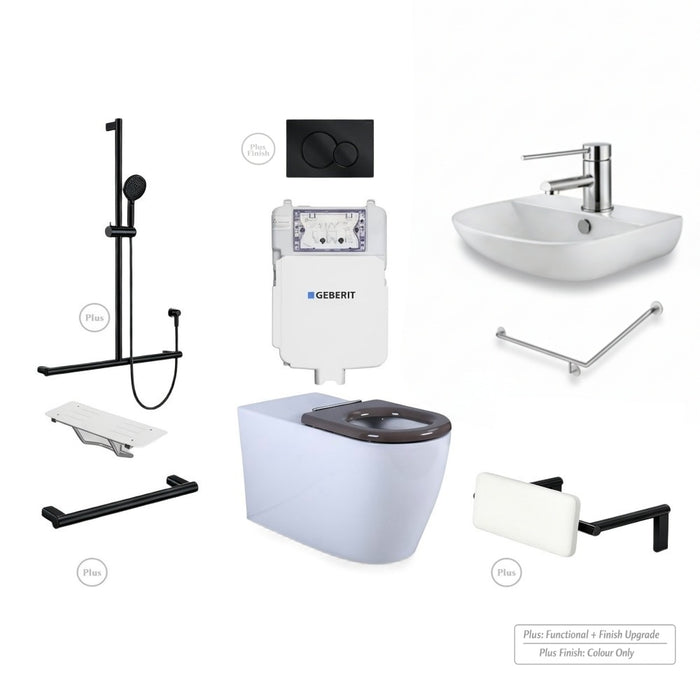 Left-Hand Accessible Care Bathroom Package – Shower, Toilet & Support System (Std & Plus - Matt Black)