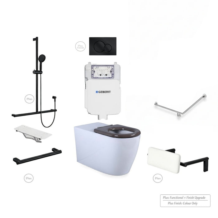 Left-Hand Accessible Care Bathroom Package – Shower, Toilet & Support System (Std & Plus - Matt Black)