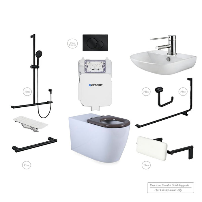 Left-Hand Accessible Care Bathroom Package – Shower, Toilet & Support System (Std & Plus - Matt Black)