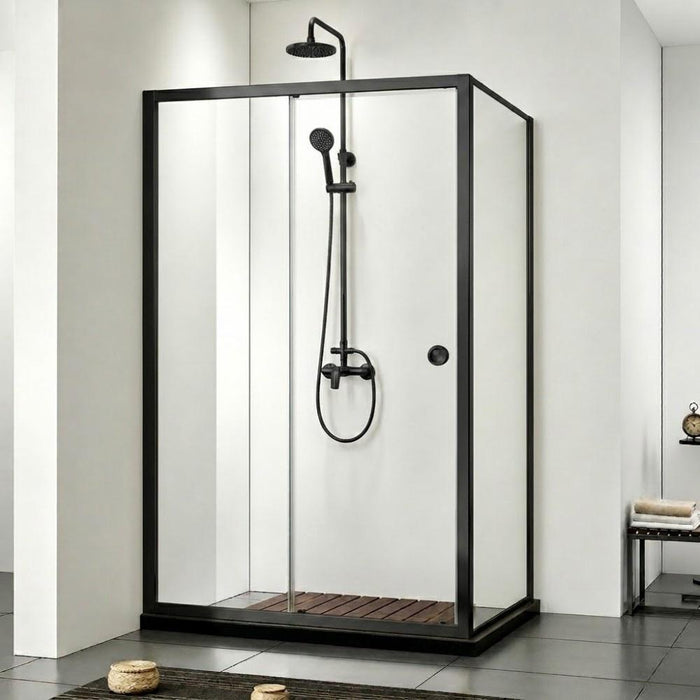 920-1750mm Covey Black Semi-Frameless L Shape Sliding Door 6mm Thickness Shower Screens - 1900mm Height