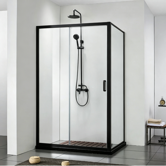 920-1750mm Covey Black Semi-Frameless L Shape Sliding Door 6mm Thickness Shower Screens - 1900mm Height