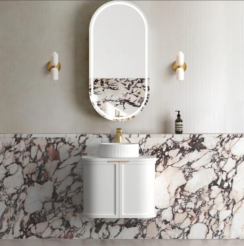 600-1800*452*450mm OTTI Hampshire Stain White High Moisture Resistant Plywood Curve Wall Hung Vanity