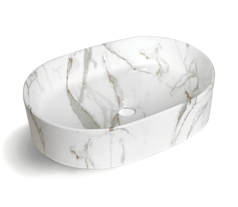 500*340*120mm OTTI Quay Gloss White/Matt Black/Matt White/Matt Pink/Gloss Carrara/Matt Grey Oval Ceramic Above Counter Basin