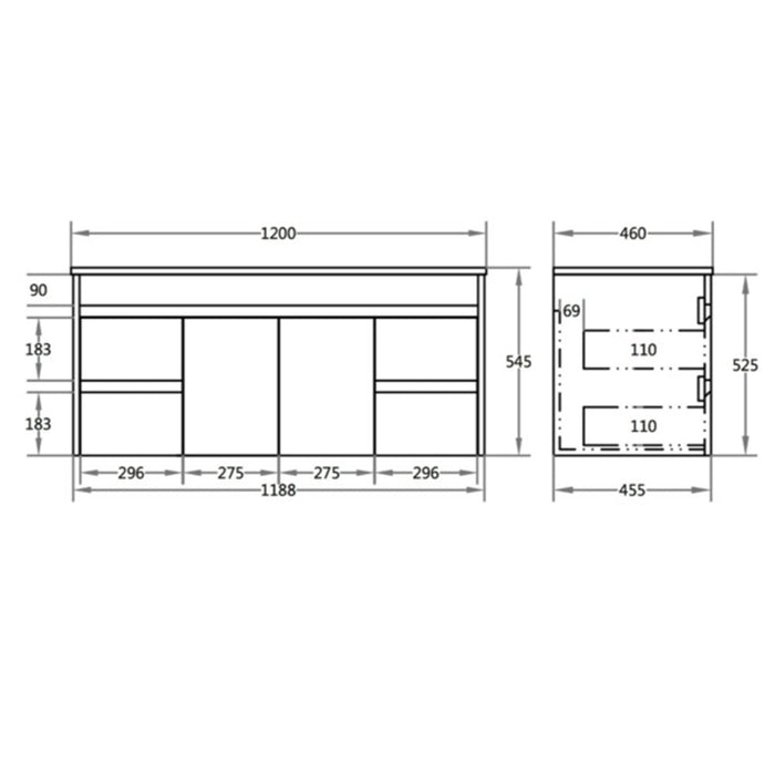 900-1800*460mm Bathroom Vanity Standard PVC Gloss White Wall Hung Vanity - HD reno