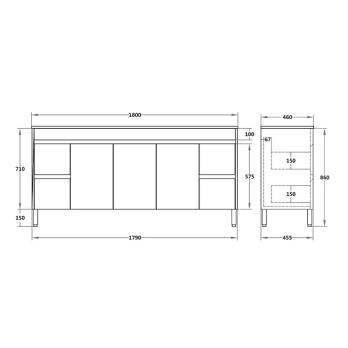 900-1800*460mm Bathroom Vanity Standard PVC Gloss White Freestanding With Kickboard Vanity - HD reno
