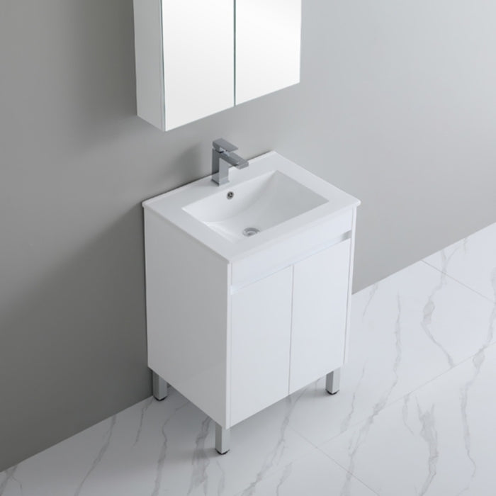 600-900*370mm Bathroom Slim Vanity PVC White Freestanding/Wall Hung Soft Closing Doors / Drawers Cabinet Only and Ceramic Top Available