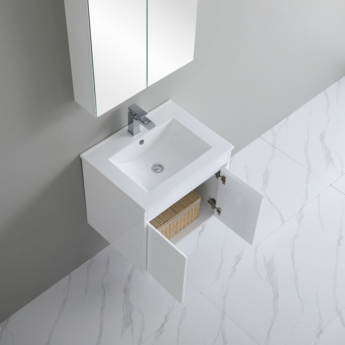 600-900*370mm Bathroom Slim Vanity PVC White Freestanding/Wall Hung Soft Closing Doors / Drawers Cabinet Only and Ceramic Top Available