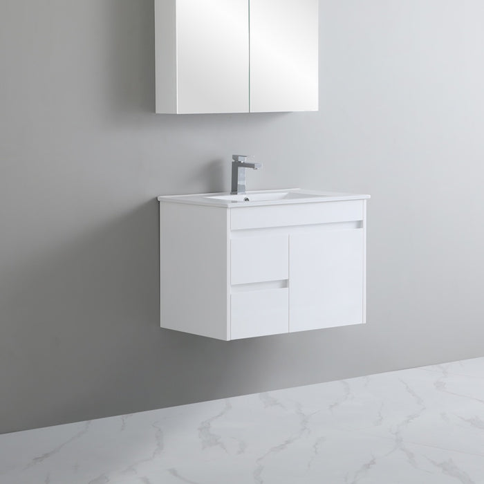 600-900*370mm Bathroom Slim Vanity PVC White Freestanding/Wall Hung Soft Closing Doors / Drawers Cabinet Only and Ceramic Top Available