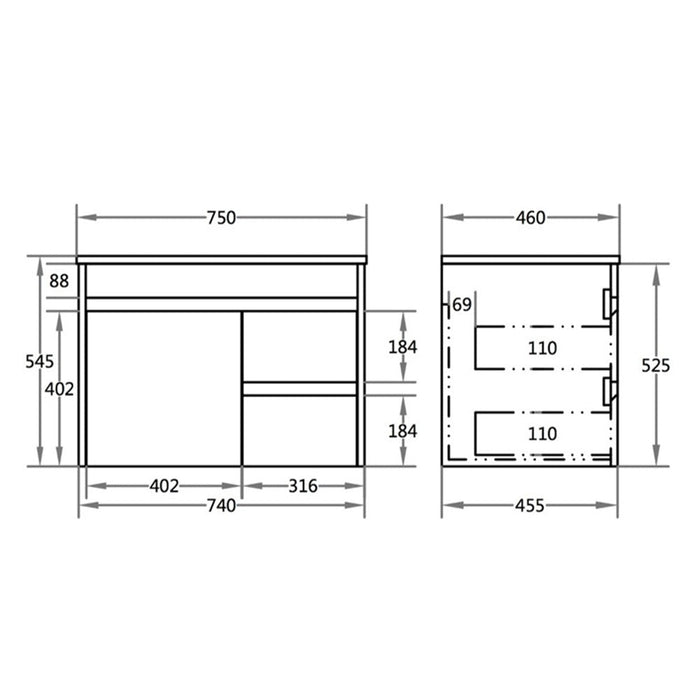 600-750*460mm Bathroom Vanity Standard PVC Gloss White Wall Hung Soft Closing  Vanity - HD reno