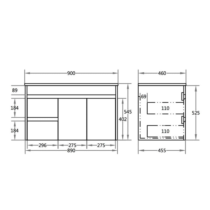 900-1800*460mm Bathroom Vanity Standard PVC Gloss White Wall Hung Vanity - HD reno