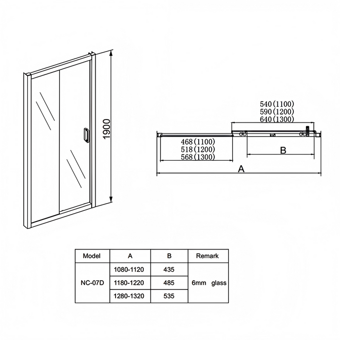 920-1750mm Covey Semi-Frameless Wall To Wall Sliding Door 6mm Thickness Shower Screens - 2000mm Height