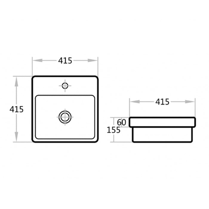410*410*130mm Poseidon PI4141 Gloss White Ceramic Square With Overflow 1 Tap Hole Insert Basin