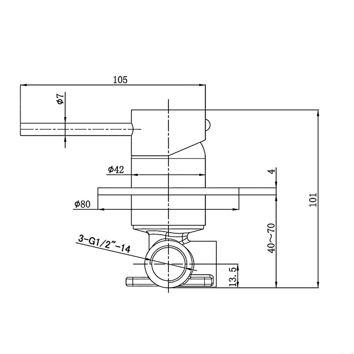 ACL Otus Slimline Stainless Steel Wall Mixer Body Lever Up