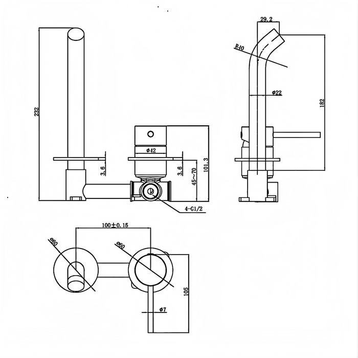 Ikon Otus Slimline Stainless Steel Wall Basin Mixer Only Separate Back Plate Trim Kits