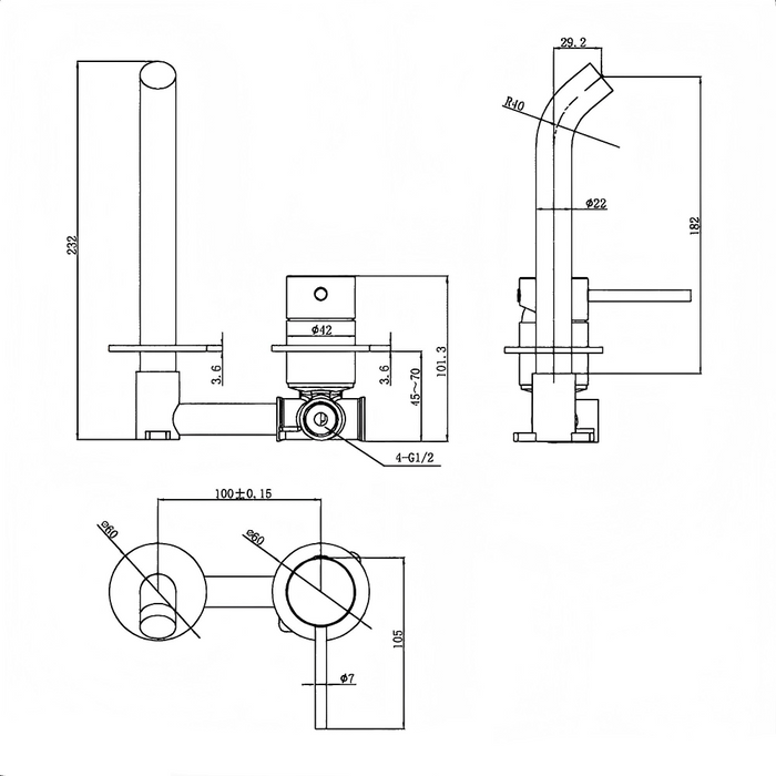 ACL Otus Slimline Stainless Steel Wall Basin Mixer Separate Back Plate Rough-in Body Only